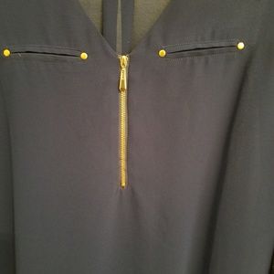 Navy Blue Naked Zebra Long Sleeve Blouse